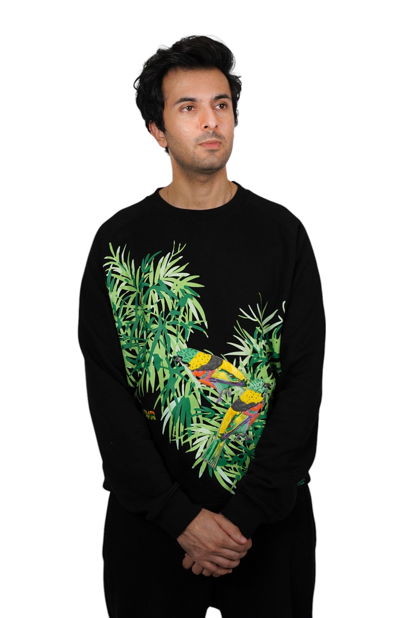 Hand Embroidered Parrot & Leaf SweatShirt
