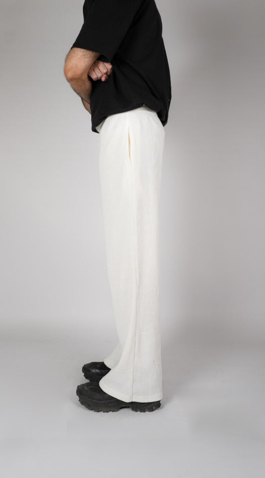 Wide Leg White Waffle Knit Trouser