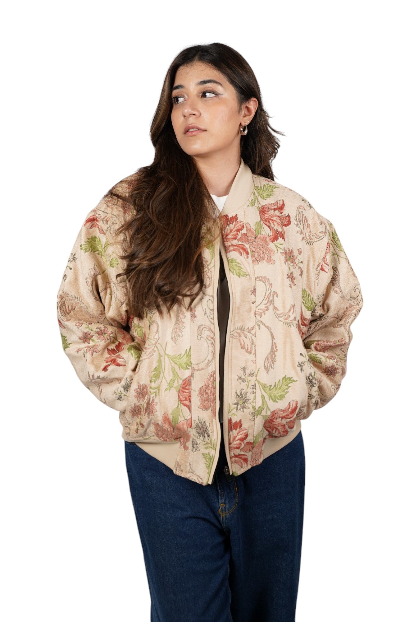 Jacquard Red Flower Bomber Jacket