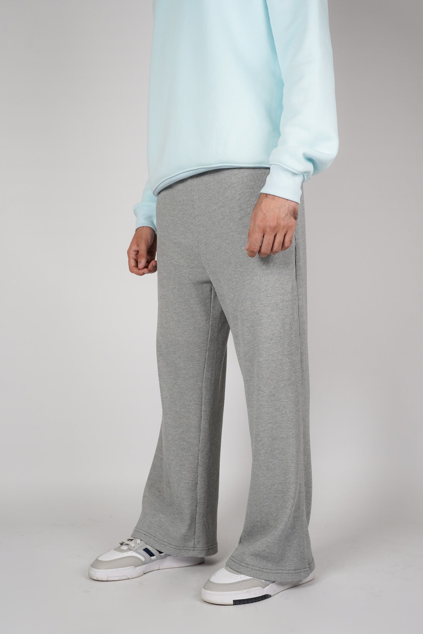 Wide Leg Grey Waffle Knit Trousers