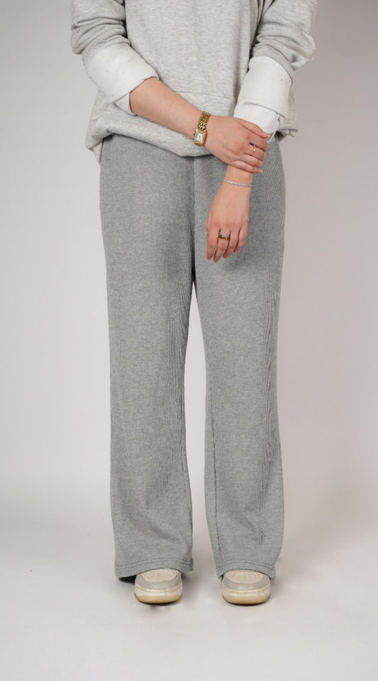 Wide Leg Grey Waffle Knit Trousers