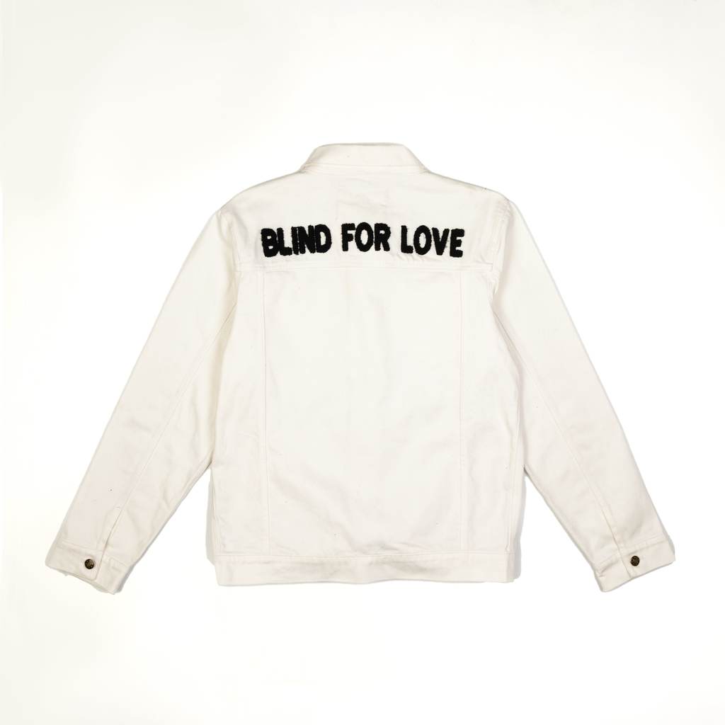 "BlindForLove" White Denim Jacket